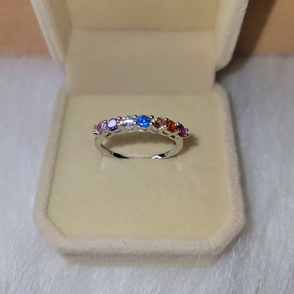 925 Sterling Silver Rainbow CZ Eternity Band Ring Rhodium Plated Size 8